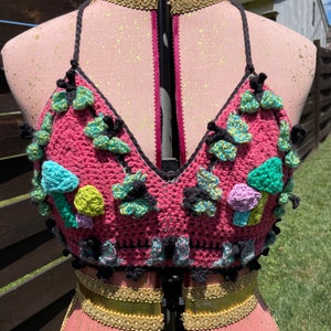 Fairy Mushroom Top: Pink Butterfly & Mushroom Rave Crop, Y2K Fairy Festival Bralette, EDM Butterfly Alternative Top