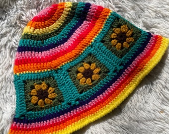 Crochet Rainbow Sunflower Hat: Boho Festival Sun Hat