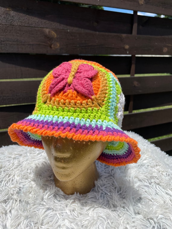 Butterfly Crochet Bucket Hat - Y2K & Flower Inspired, Unisex  display picture 2
