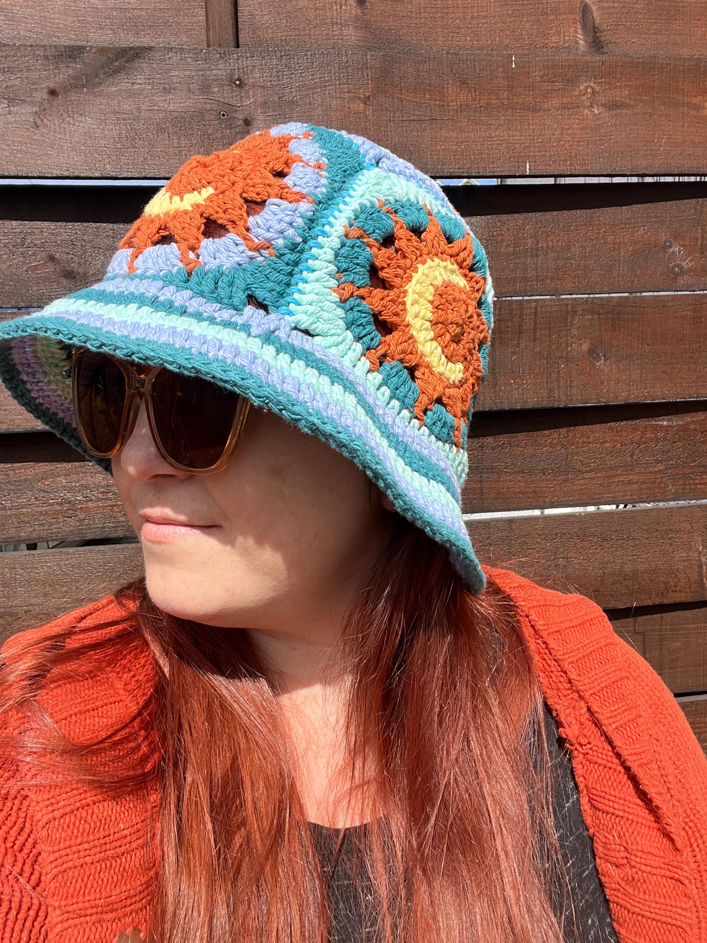 Stylish Blue Crochet Hat with Sunglasses crochet-striped-sunglasses-  main image 4