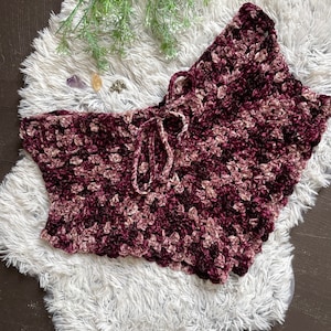 Crochet Purple Velvet Lounge Shorts L/XL - Boho Witchy Festival Hot Pants, Hippie Free Spirit Booty Shorts, Dark Cottagecore Shorts