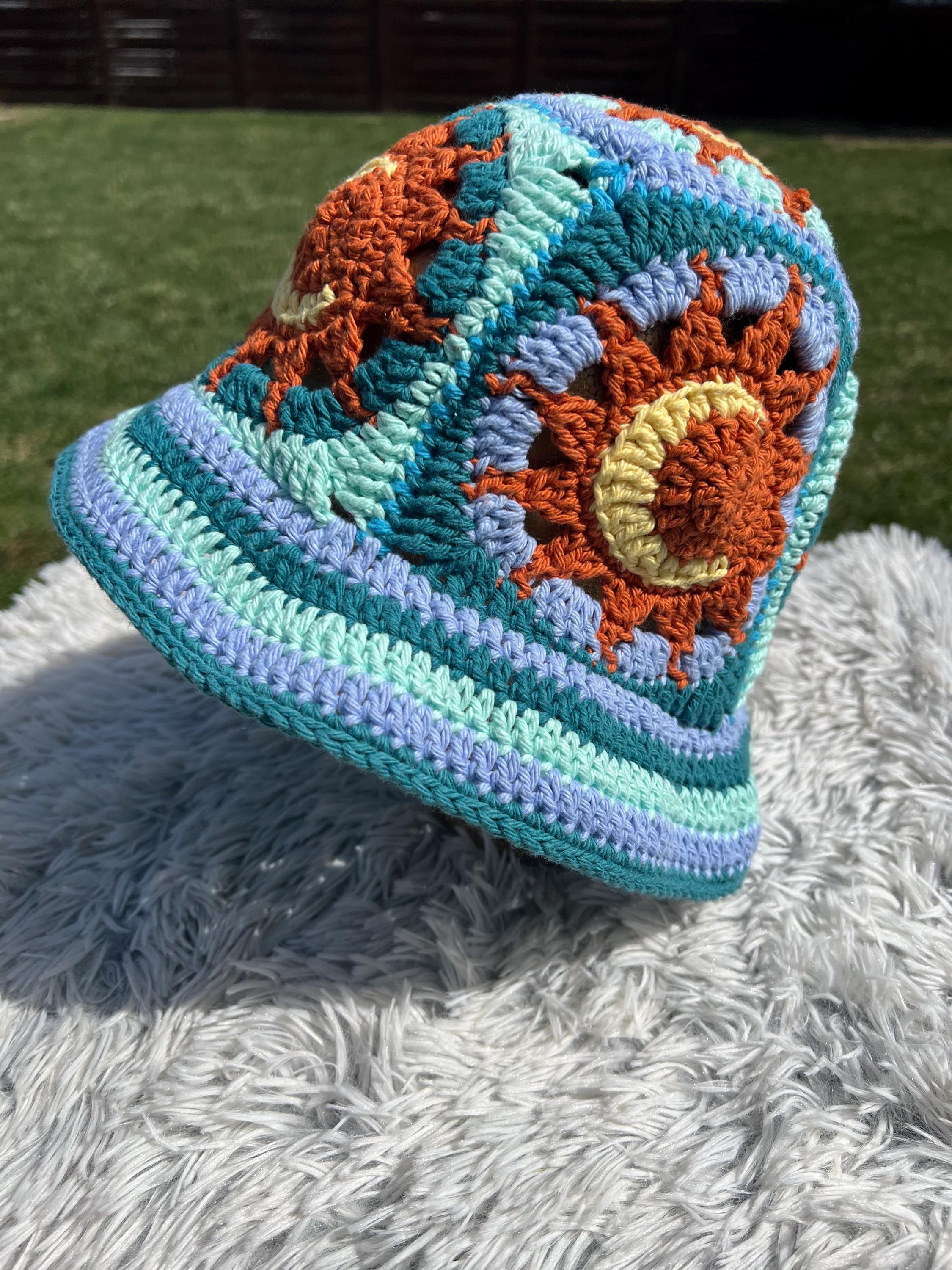 Crochet Bucket Hat Casual 90s Y2K Boho Hippie Festival 70s Handmade Whimsigoth Spiral Swirl 70 main image 3