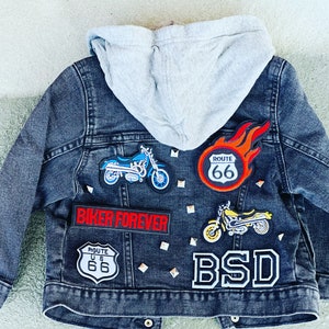 Boys letter patch black jean jacket | Baby Boy NAME Jacket | Personalized Boys denim jacket