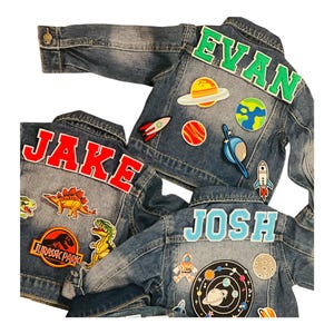 Chaqueta vaquera con parche de chenilla personalizada para niños, chaqueta unisex con parche de chenilla para niños pequeños, regalo de cumpleaños para niños