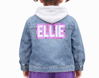 Personalized Girls Jean Jacket, Kids Denim Jacket with Name Patch