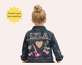 Personalized Baby Girl Denim Jacket | Hand Sewn Patches, Custom Varsity Name Patch