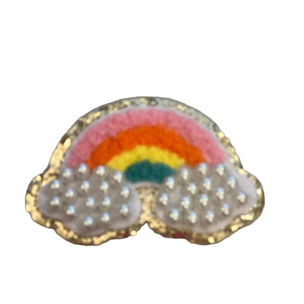 Pearl Rainbow Patch | Rainbow Sticker Patch | Beaded Patch | Patch for Pouch | Stick on Patch | Gold Glitter Patch