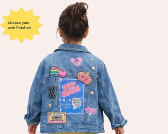 Custom Girls Jean Jacket, Personalized Candy Patch Denim Kids Jacket, Pop Rocks