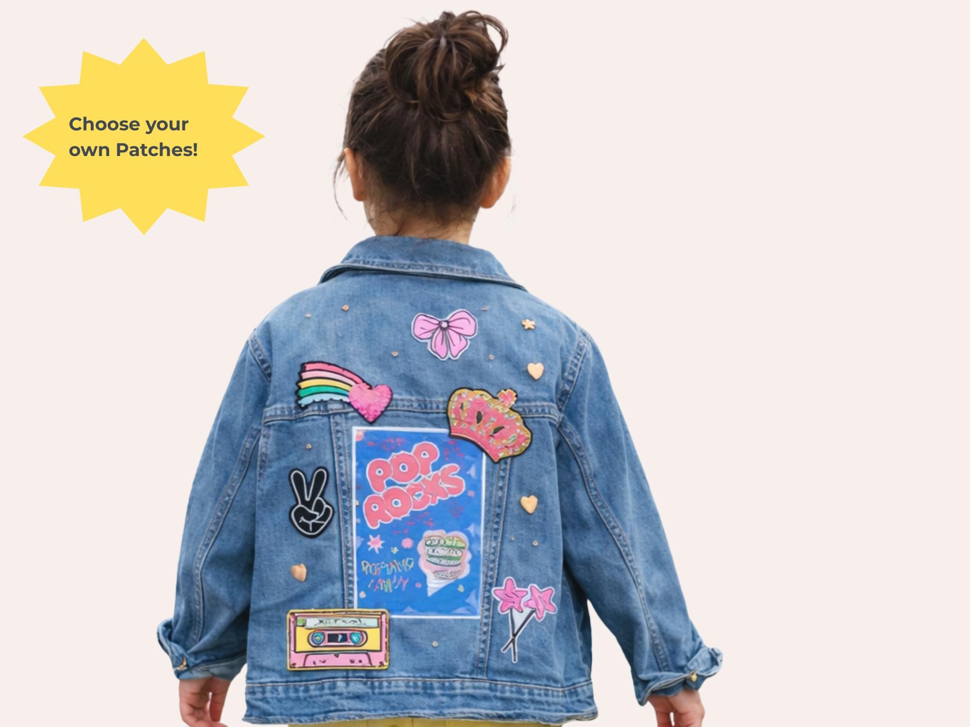 Custom Girls Jean Jacket, Personalized Candy Patch Denim Kids Jacket, Pop Rocks