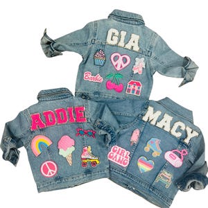 Chenille Letter Personalized Girls Patch Jean Jacket, Custom Baby Girls Denim Jacket, Toddler Chenille Patch Jacket, Birthday gift for kids