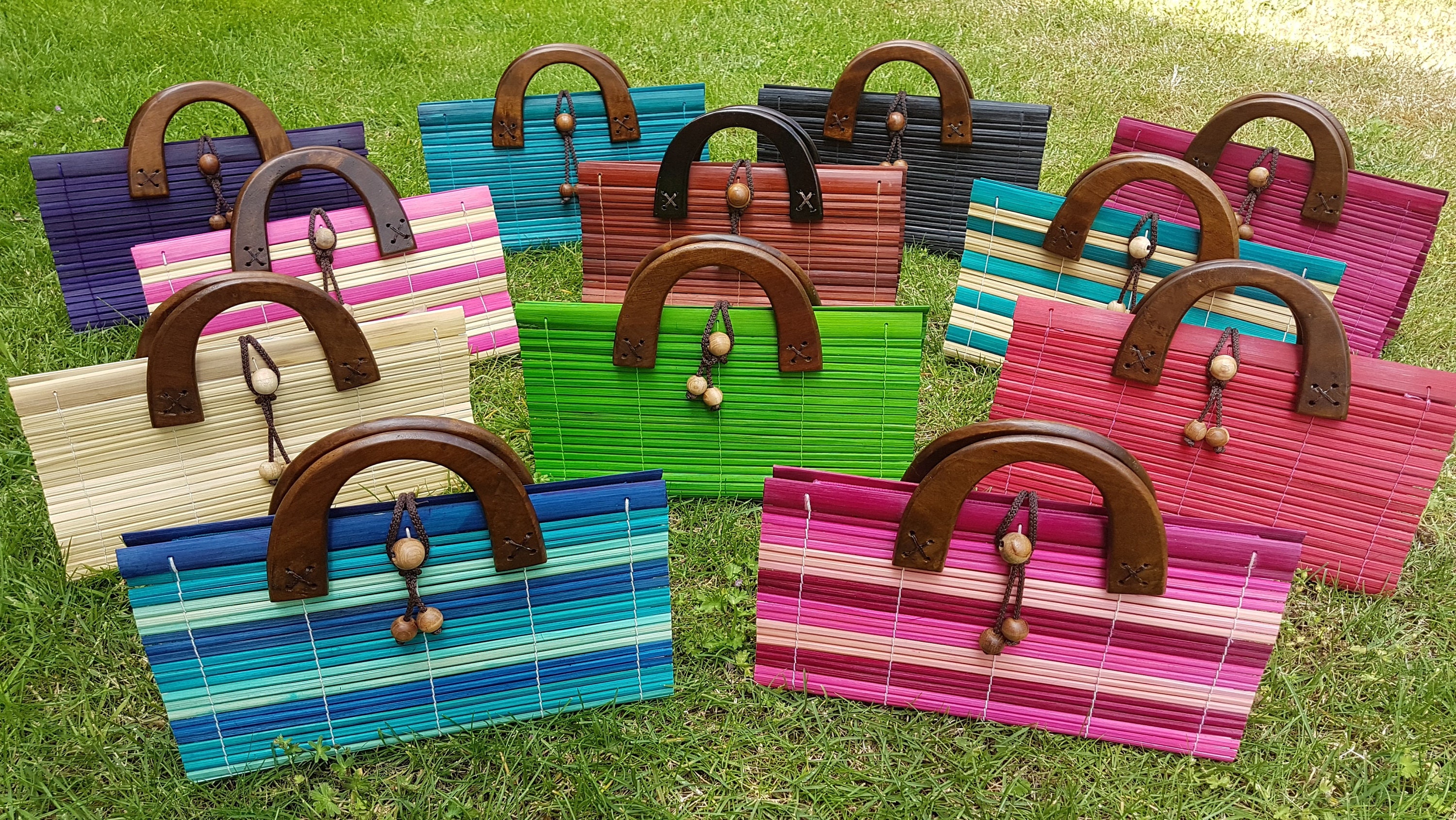 Bamboo Bags With Mango Wood Top Handles Stylish Chic Day or