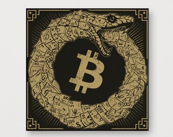 Infinite Fiat Money Regress Bitcoin Canvas - Gold - Size 16in x 16in / 40.64cm x 40.64cm