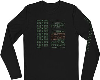 Genesis Block Long Sleeve Shirt With Left Sleeve Print and Back Print - Bitcoin Merchandise
