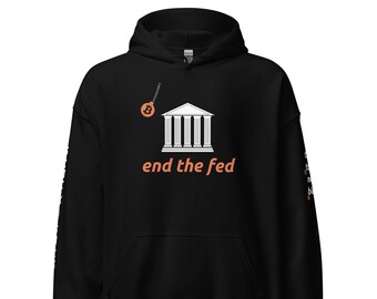 Black "End The Fed" Bitcoin Hoodie With Sleeve Prints