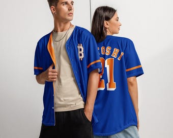 Satoshi Nakamoto Bitcoin Jersey - Blue and Orange Baseball Jersey