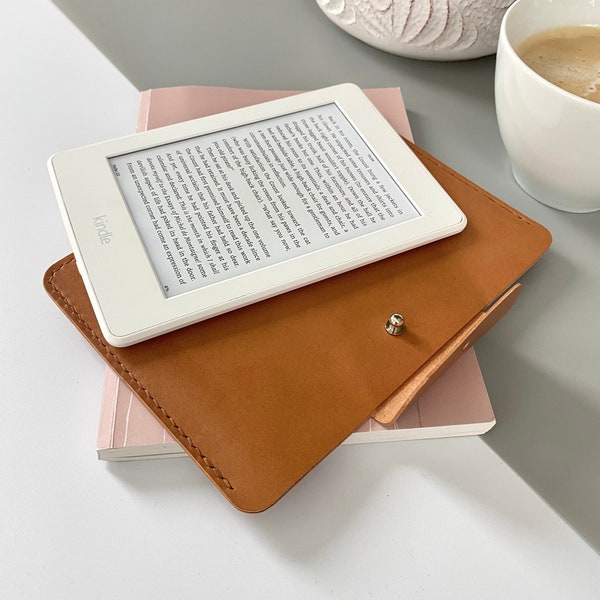 E-Reader- und Tablet-Tasche aus Leder in Hellbraun für Kindle, Tolino, Kobo, PocketBook und Onyx Boox Geräte sowie für kleinere Tablets