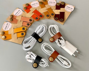 Leather cable organizers sets for headphones, chargers and other cords