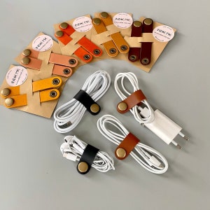 Leather cable organizers sets for headphones, chargers and other cords