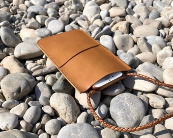 Sac à bandoulière pour téléphone portable en cuir marron clair pour tous les smartphones