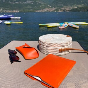 E-reader leather case in orange, available for Kindle, Tolino, Kobo and PocketBook e-book readers and for smaller tablets,customizable image 10