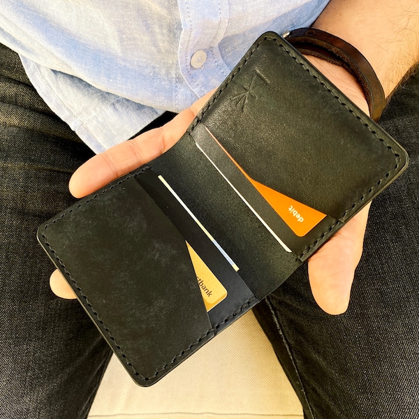 Leder Portemonnaie für Herren in Schwarz mit Personalisierung