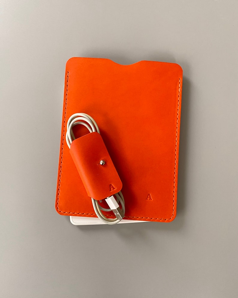 E-reader leather case in orange, available for Kindle, Tolino, Kobo and PocketBook e-book readers and for smaller tablets,customizable image 5