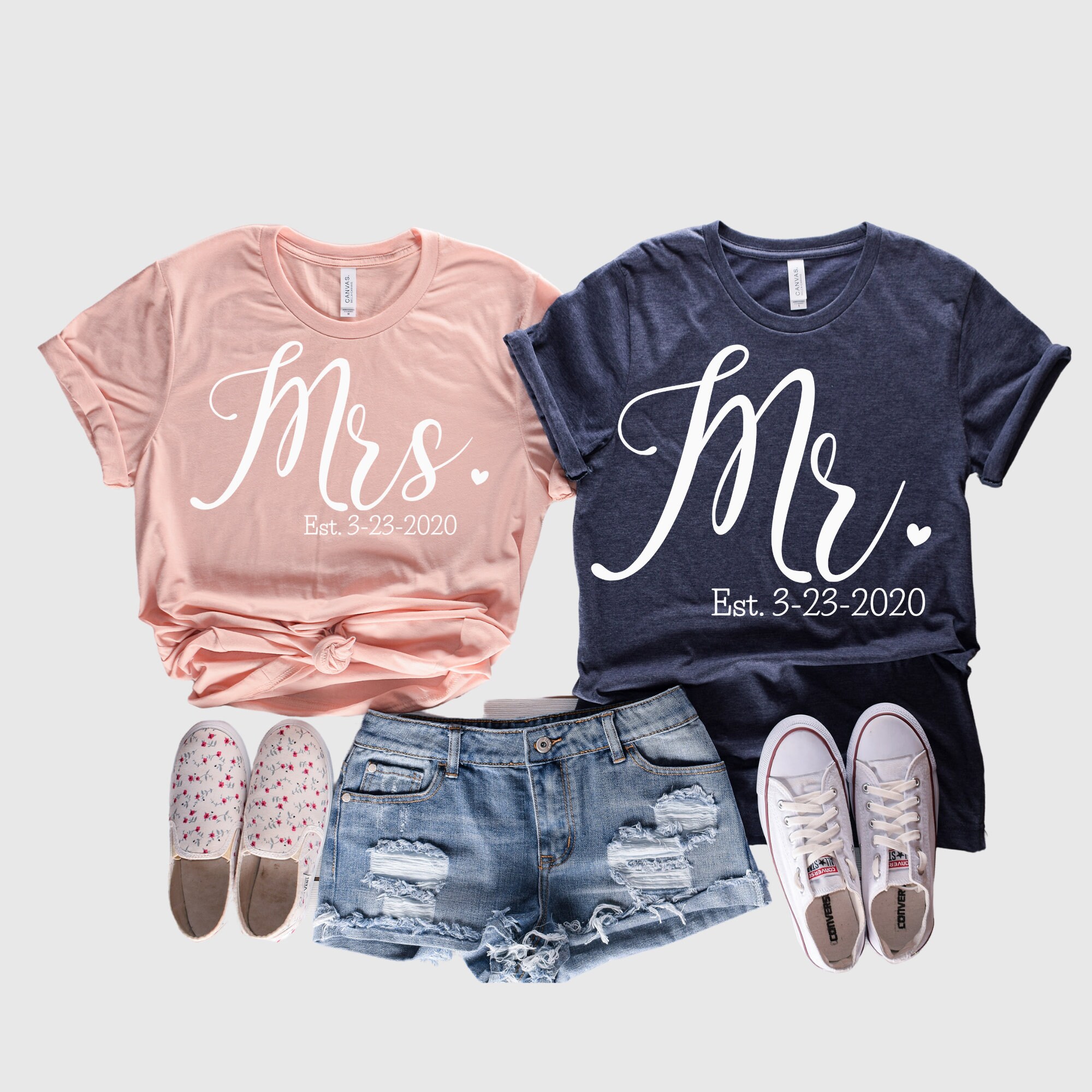 MR & MRS Matching Tshirt-Just MARRIED Matching Tshirt-Newlywed | Etsy