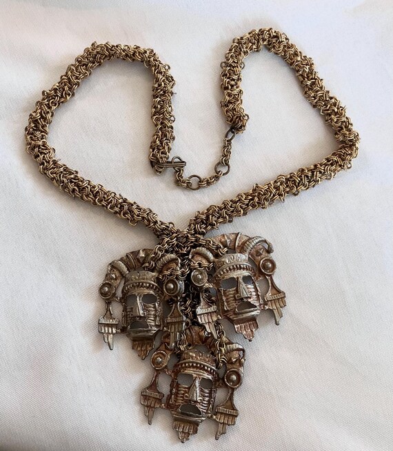 Aztec-Inspired Big, Big Necklace with Bigger, Bigger Masks