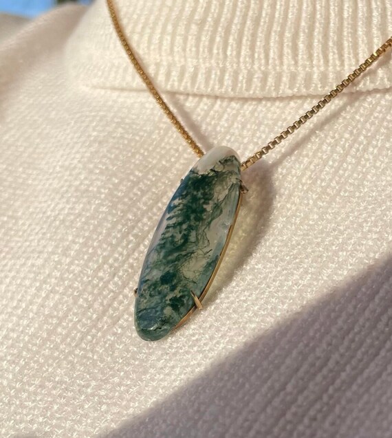 Victorian Moss Agate 14k Gold Filled Pendant