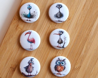 Set - witzige Vögel 2 - Magnet / Button