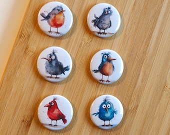 Set - witzige Vögel 3 - Magnet / Button