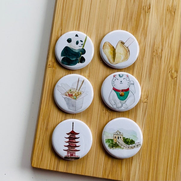 Set - China aquarell 1 - Magnet / Button