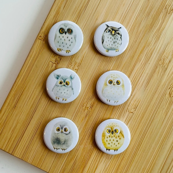 Set - Owls aquarell - Magnet / Button