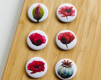 Set - red poppy - magnet / button