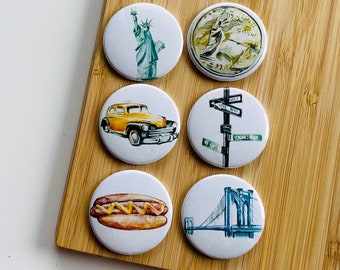 Set - New York aquarell - Magnet / Button