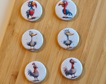 Set - witzige Vögel 1 - Magnet / Button