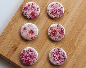 Set - pink Flowers Set 1 - Magnet / Button