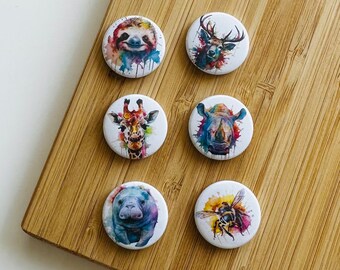 Set - watercolor animals - magnet / button