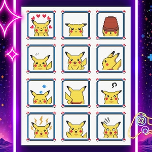 Pikachu Reactions Colorful Cross Stitch Pattern