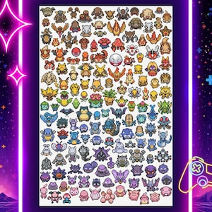 Padrão de ponto cruz inspirado no arco-íris da primeira geração de Pokémon