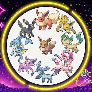 Patrón de punto de cruz PDF de Eeveelutions
