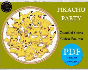Pikachu Party Cross Stitch Pattern - 10" Hoop (PDF Pattern)