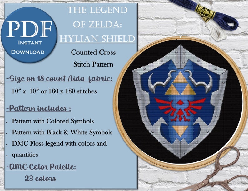 Hylian Shield Cross Stitch Pattern – Legend of Zelda (PDF Pattern) - Etsy