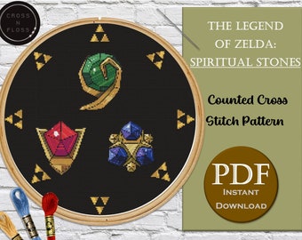 Zelda Spiritual Stones Cross Stitch Pattern – Ocarina of Time (PDF Pattern)