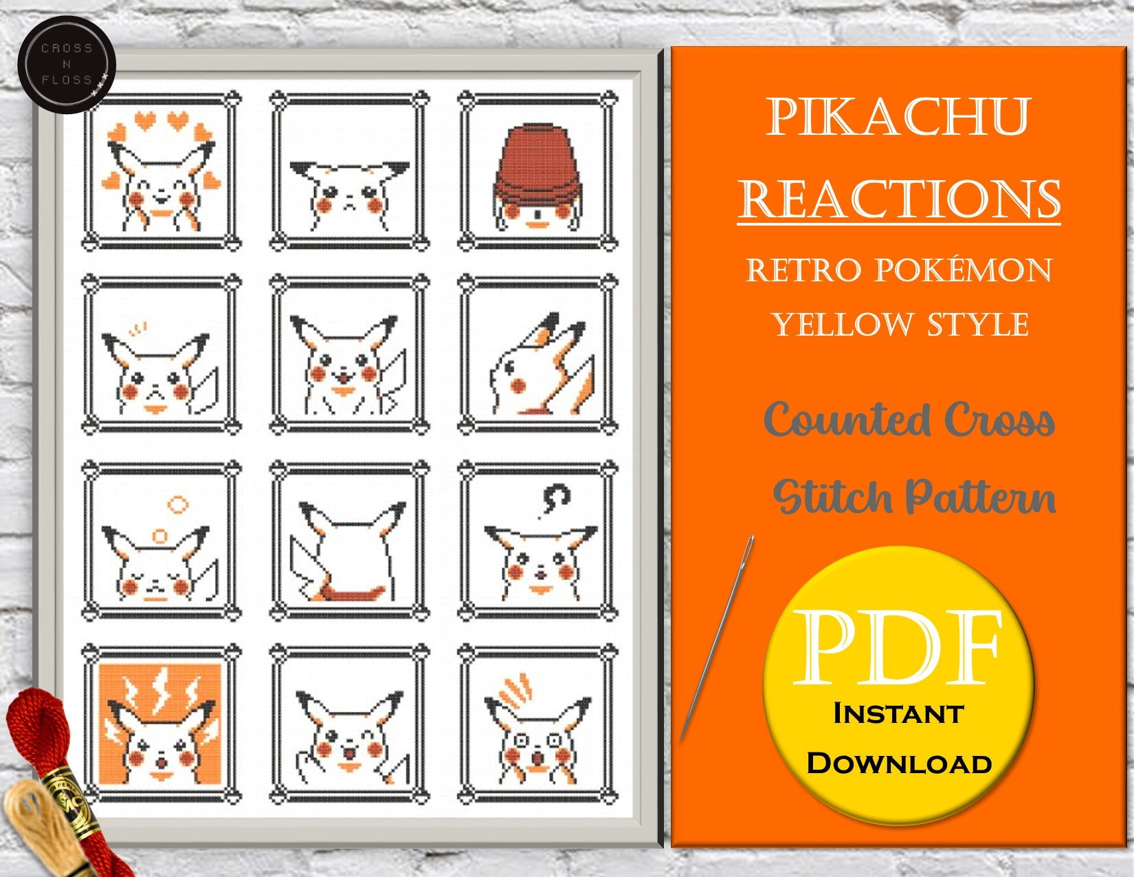 Pikachu Emoji Pokemon Yellow Set of 42 Cross Stitch Pattern -  Israel