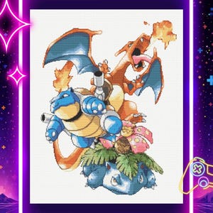 Trio de motifs de point de croix Kanto à télécharger