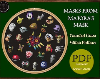 Majora's Mask Cross Stitch Pattern – Zelda, 12" Hoop (PDF Pattern)