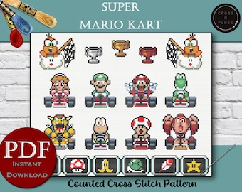 Super Mario Kart Cross Stitch Pattern - Super Mario - 8" x 10" Sized Cross Stitch Pattern