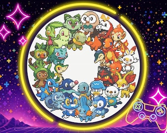 Generation 1-9 Starters Cross Stitch PDF Pattern