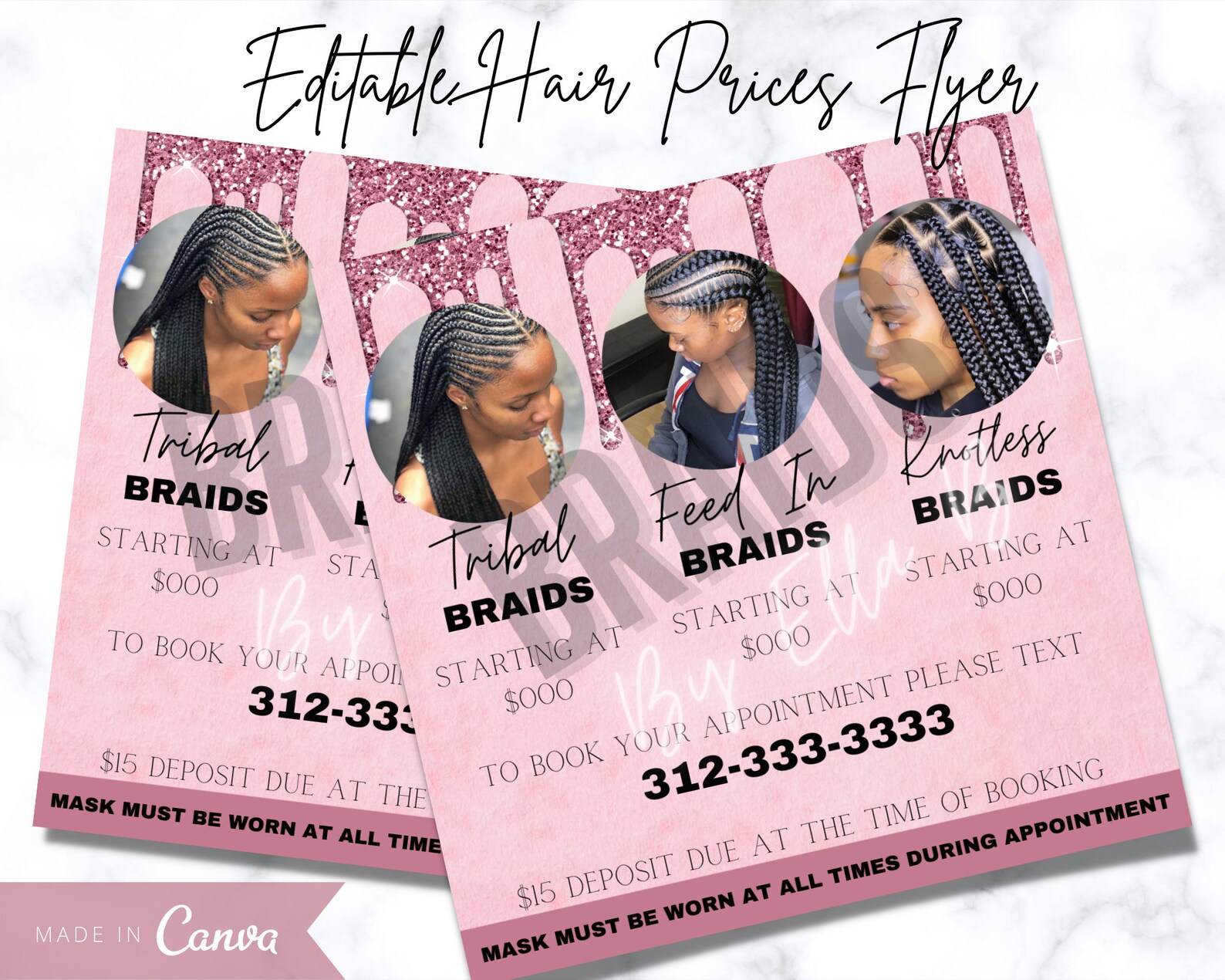 Editable Hair Flyer Braider Flyer Canva Template Etsy